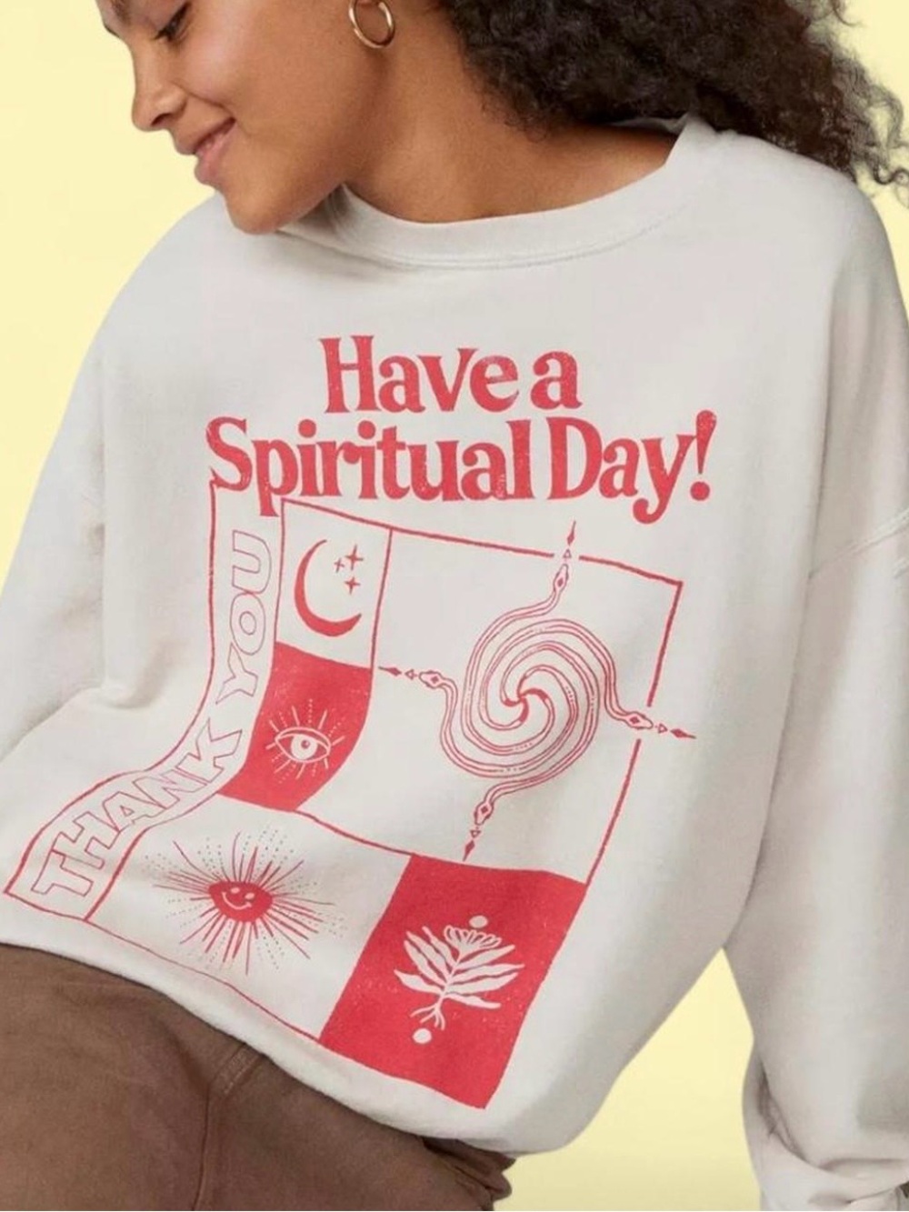 Urban Outfitters Cream Sweatshirt with Red Graphic "Have a Spiritual Day!"